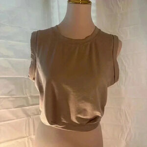 Tan Crew Neck Cropped Top